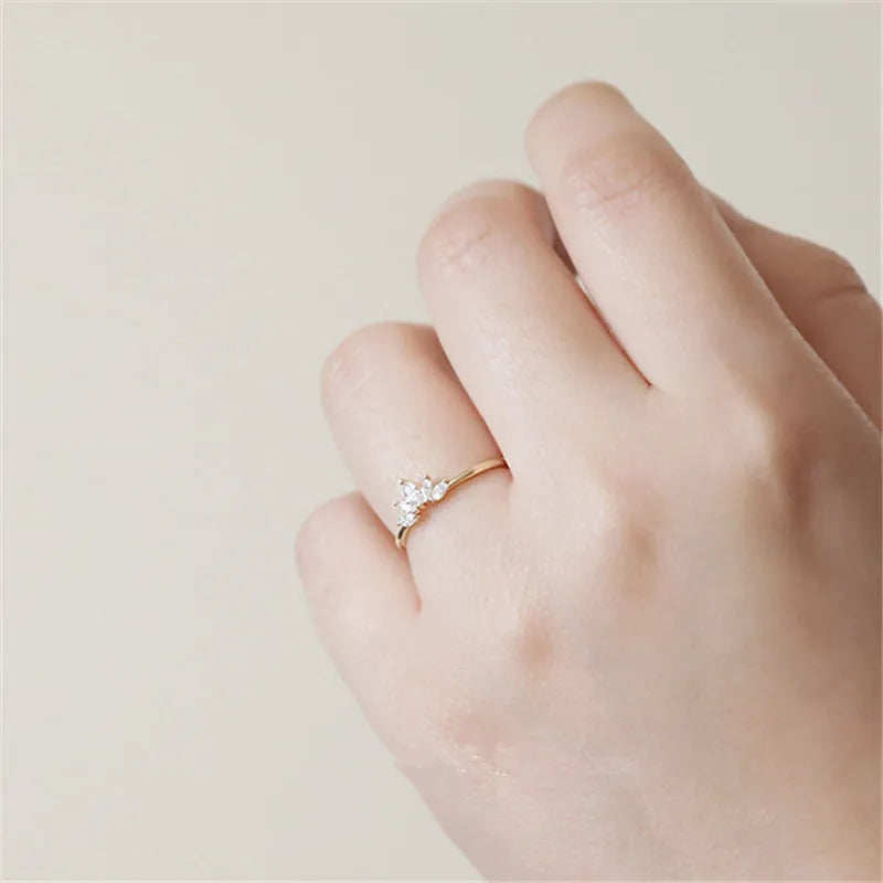 14K Gold-Plated Crystal Crown Ring for Women