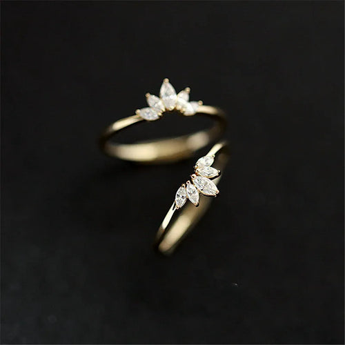 14K Gold-Plated Crystal Crown Ring for Women