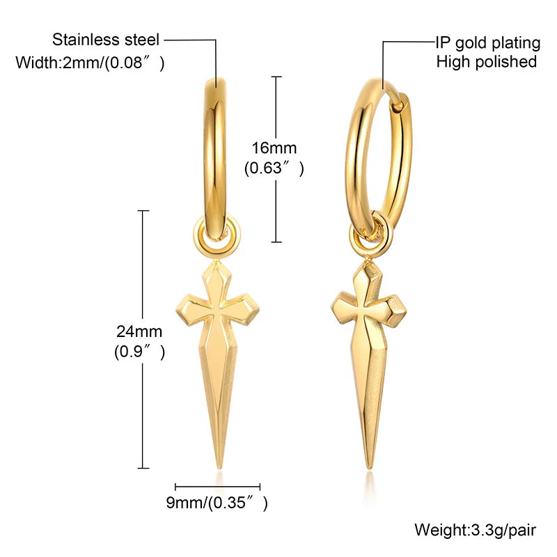 Men’s Sword Cross Huggie Hoop Earrings
