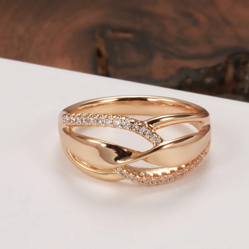 Women’s Gold Twist Ring with Double Zircon