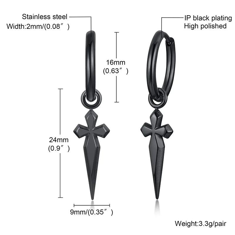 Men’s Sword Cross Huggie Hoop Earrings