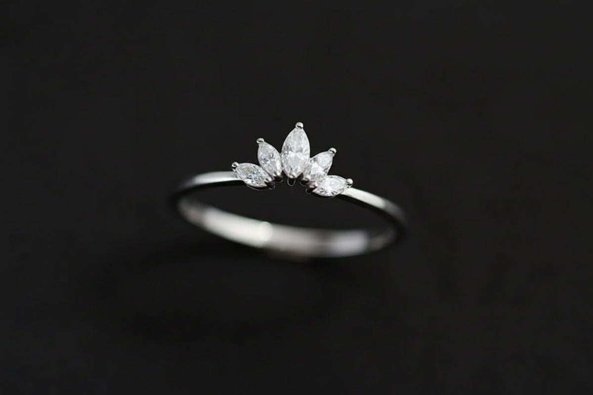 14K Gold-Plated Crystal Crown Ring for Women
