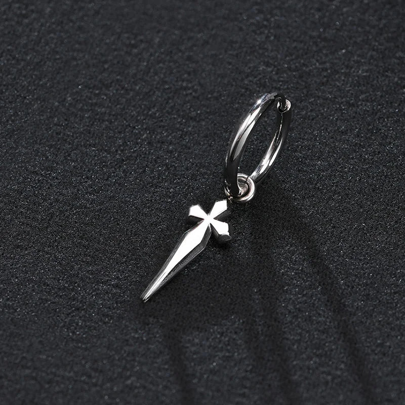 Men’s Sword Cross Huggie Hoop Earrings