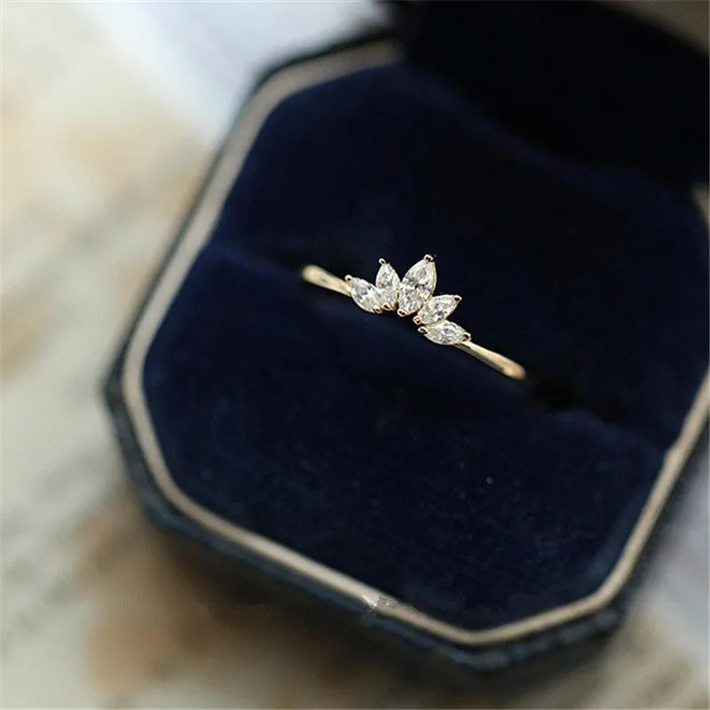 14K Gold-Plated Crystal Crown Ring for Women