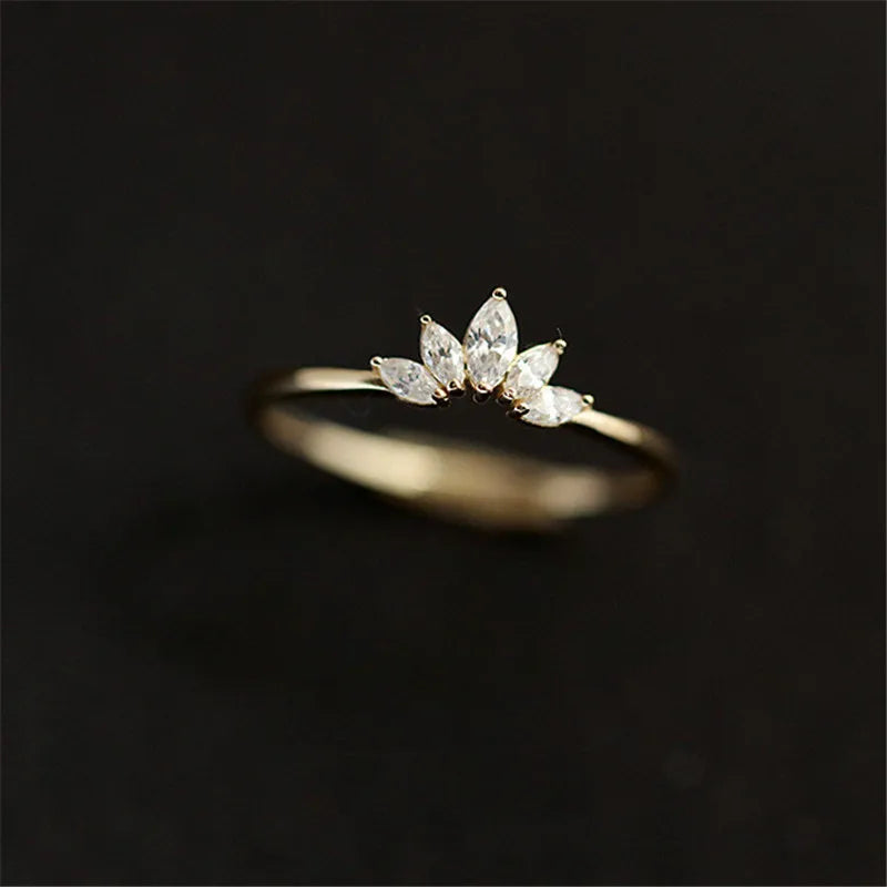 14K Gold-Plated Crystal Crown Ring for Women