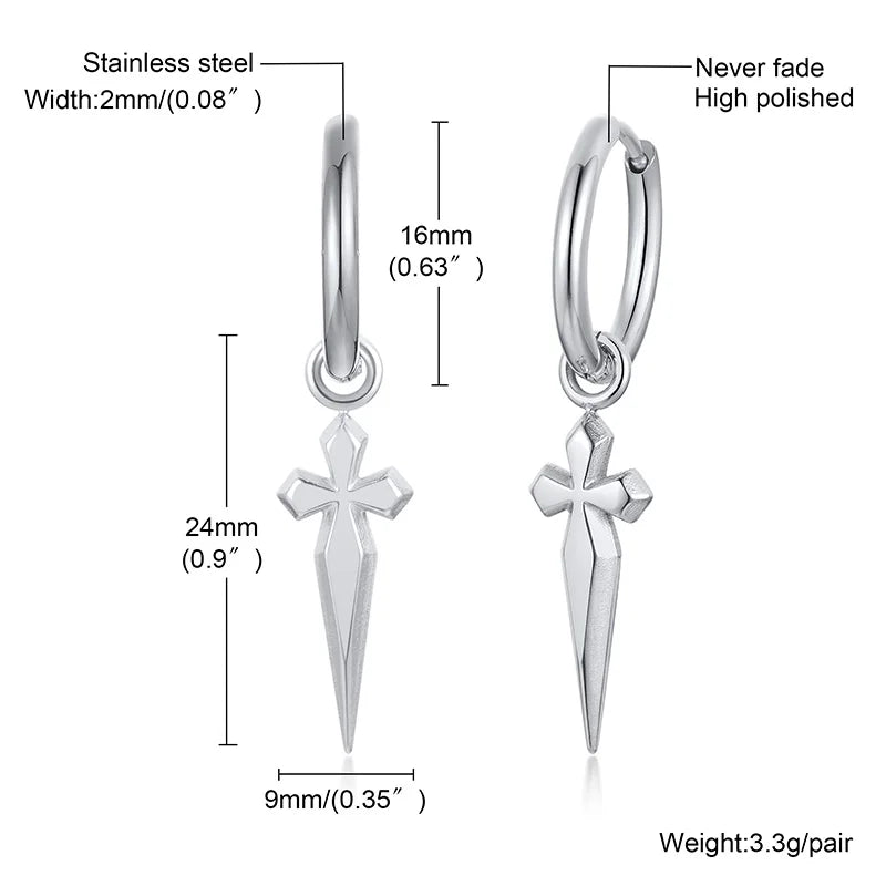 Men’s Sword Cross Huggie Hoop Earrings