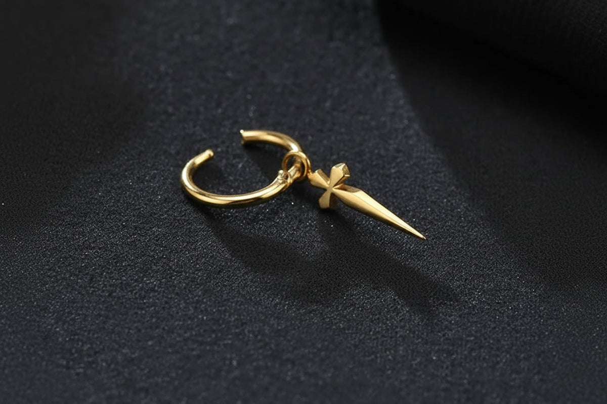 Men’s Sword Cross Huggie Hoop Earrings