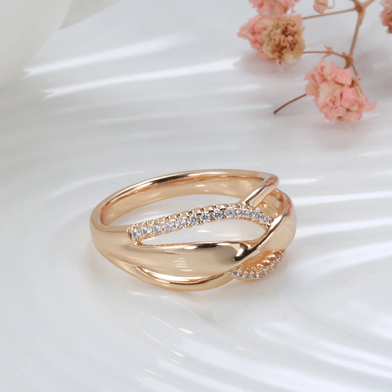 Women’s Gold Twist Ring with Double Zircon