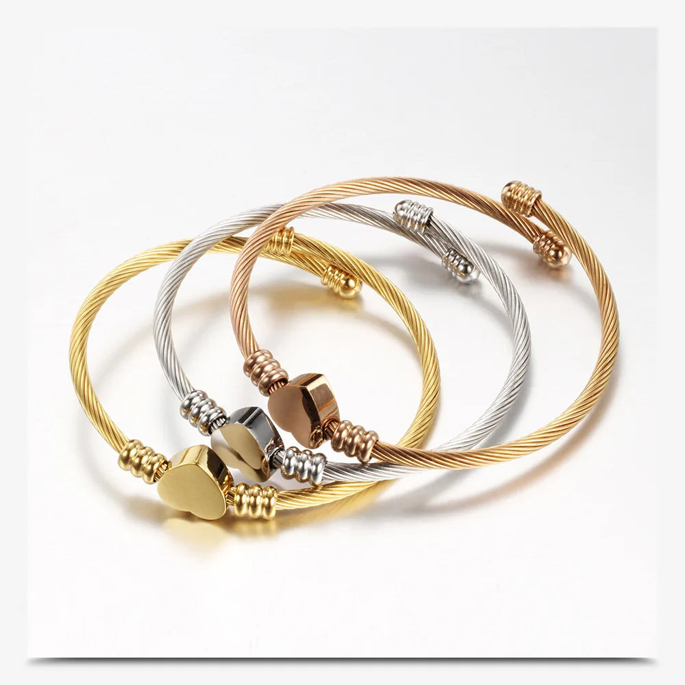 Stainless Steel Adjustable Heart Bangle