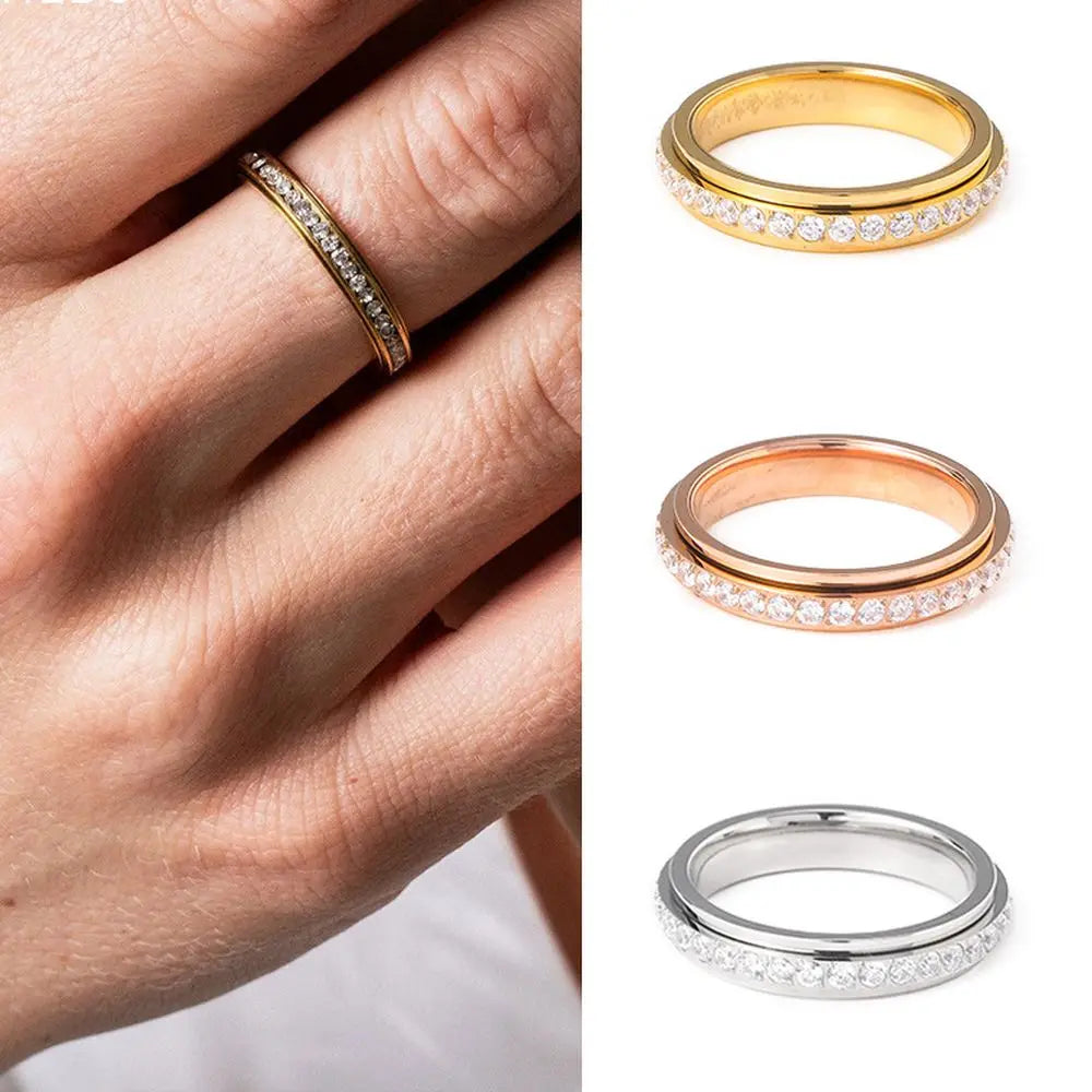 Gold Plated Spinner Fidget Ring – Zircon Titanium Steel