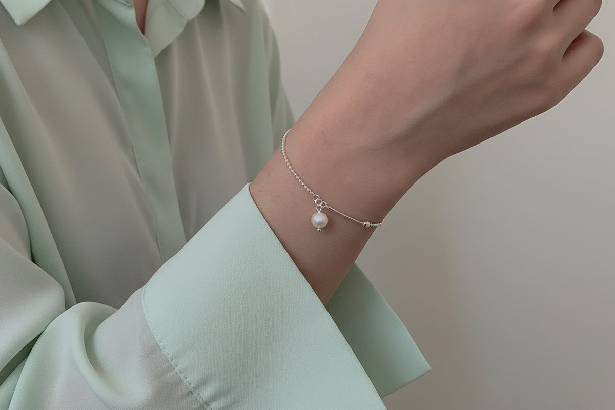 Pearl Snake Chain Sterling Silver Bracelet