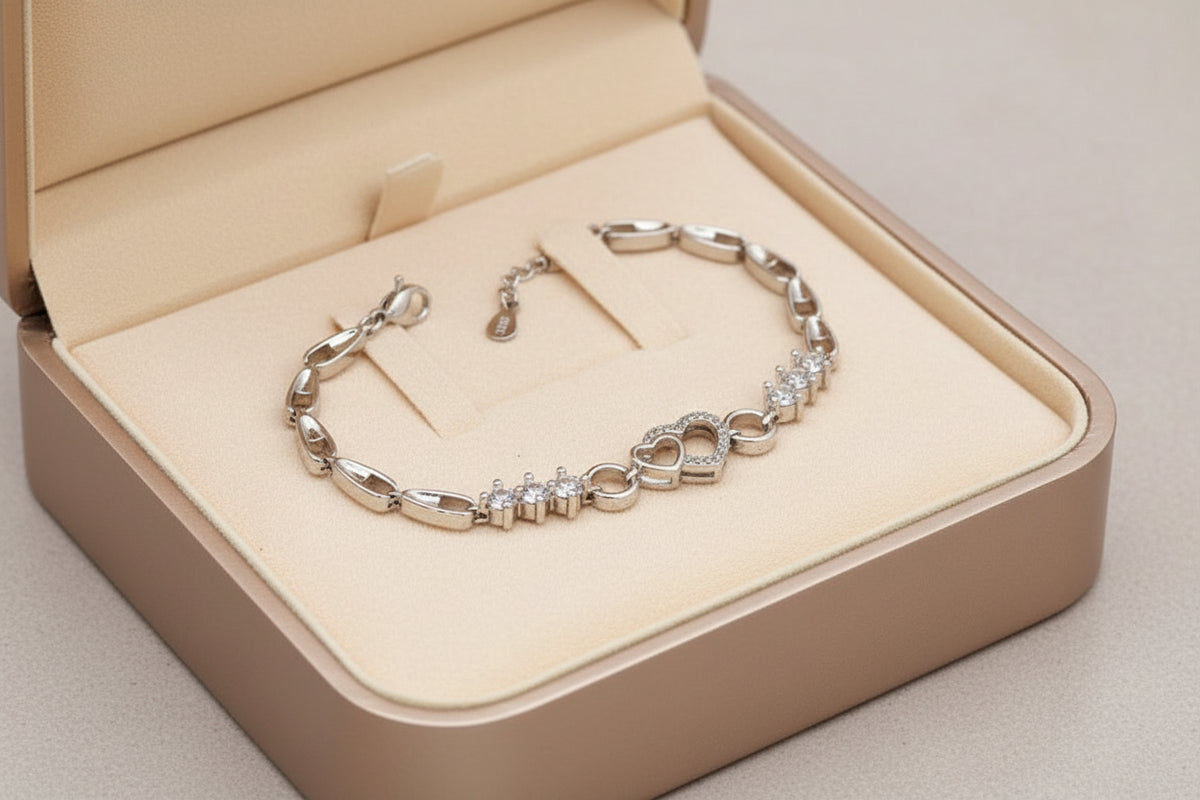 925 Sterling Silver Heart Zircon Bracelet