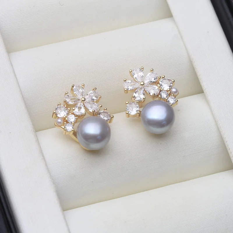 Natural Freshwater Pearl Flower Earrings — White/Pink/Black