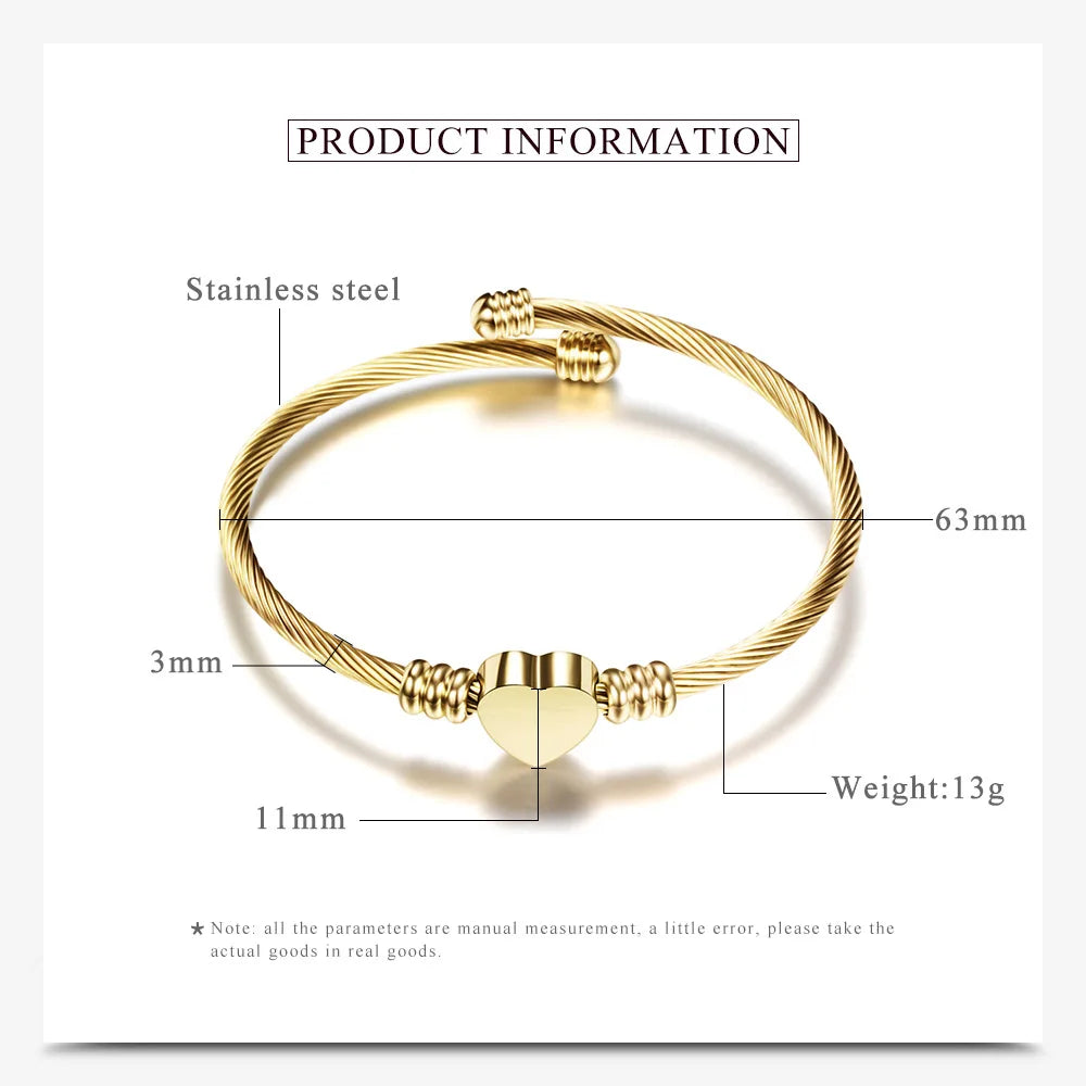 Stainless Steel Adjustable Heart Bangle