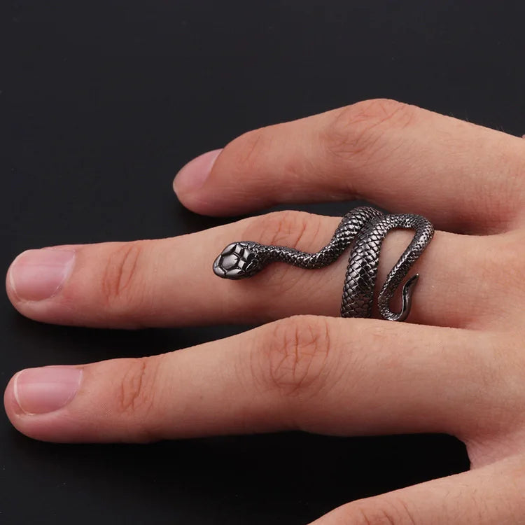 Punk Snake Adjustable Ring — Silver