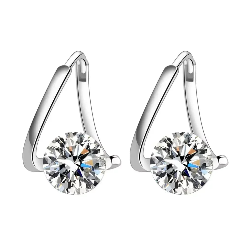 925 Sterling Silver Zircon Crystal Stud Earrings — Simple Geometric Design