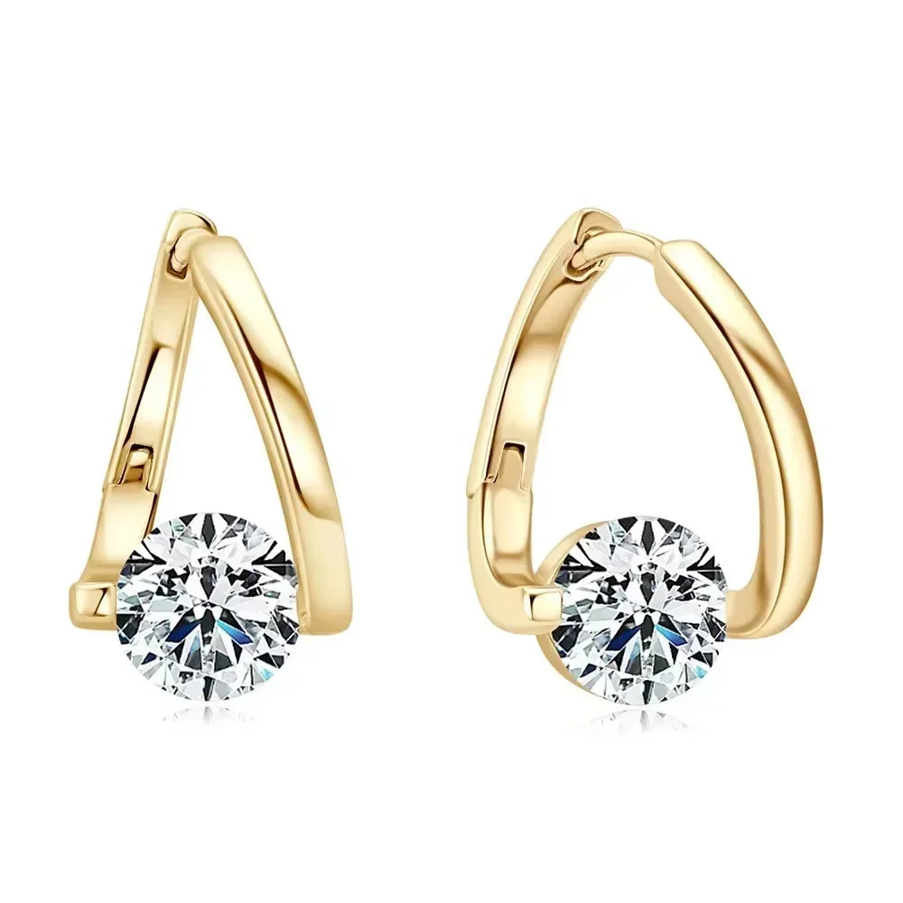 925 Sterling Silver Zircon Crystal Stud Earrings — Simple Geometric Design