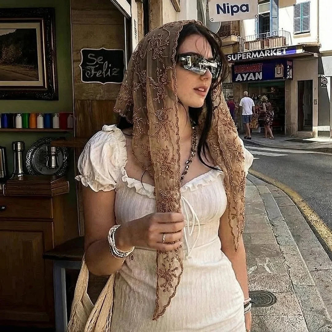 Women's Lace Print Silk Scarf