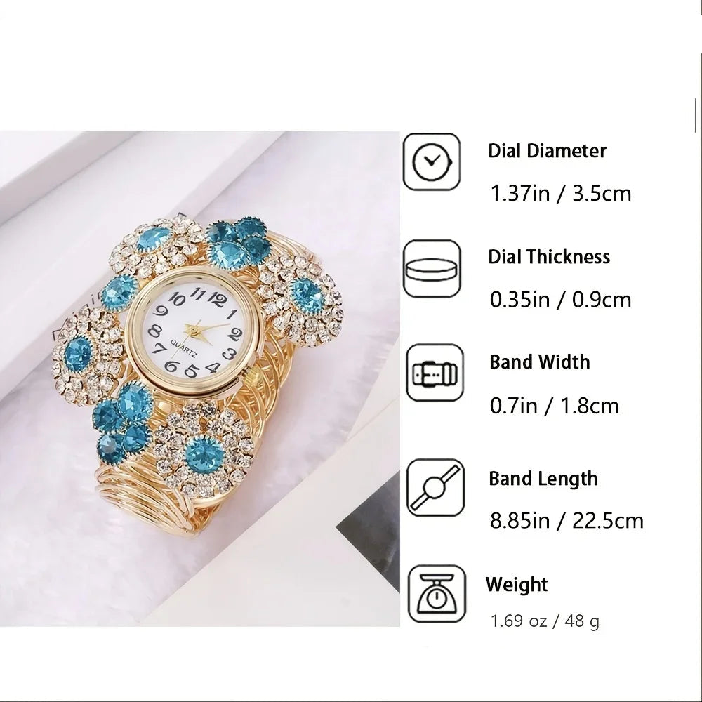 Rhinestone Flower Bracelet Watch