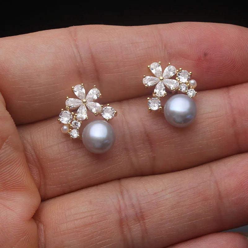 Natural Freshwater Pearl Flower Earrings — White/Pink/Black