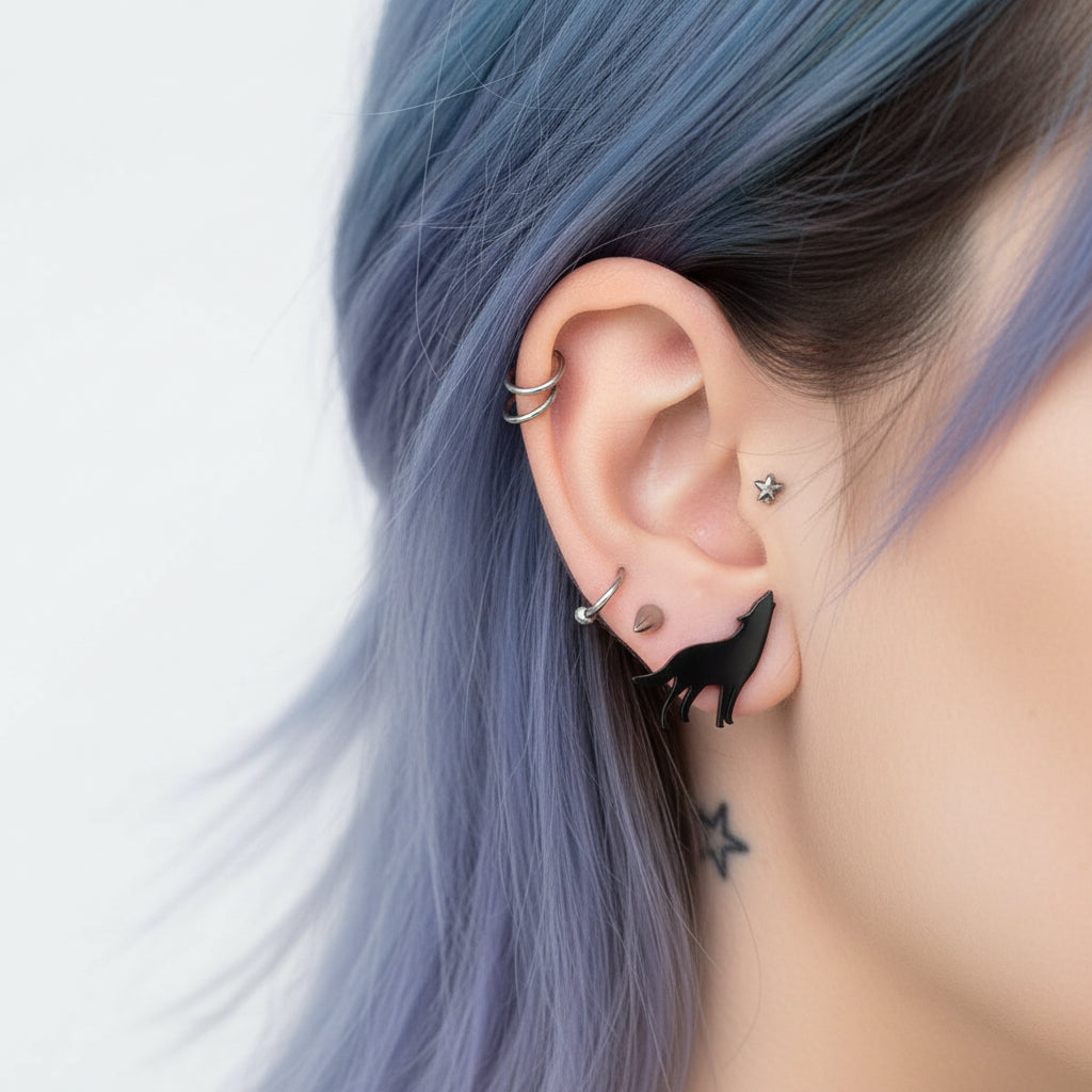 Stainless Steel Wolf Head Stud Earrings (Unisex)