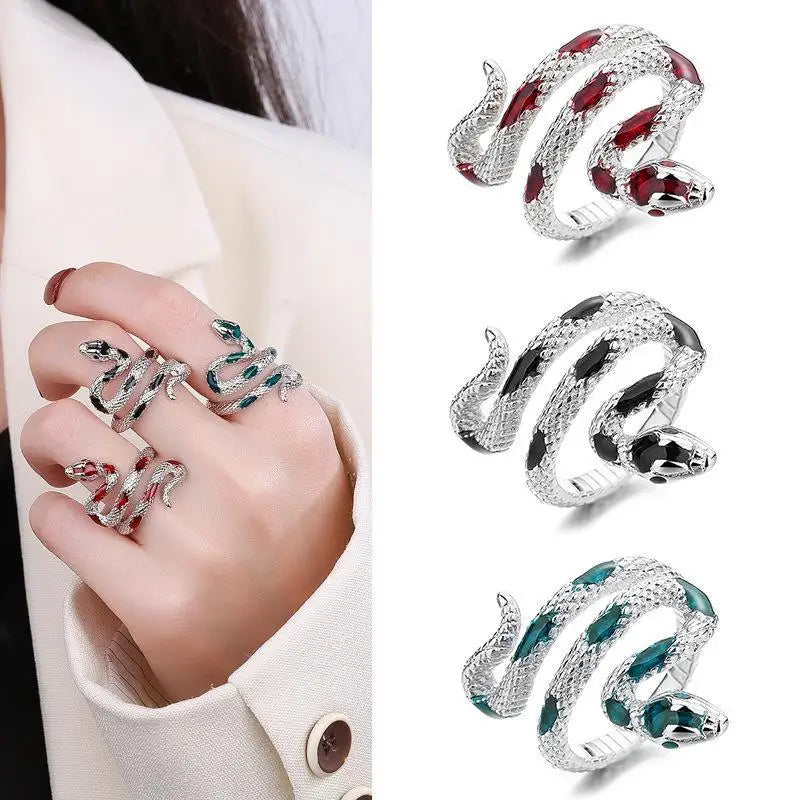 Punk Snake Adjustable Ring — Silver