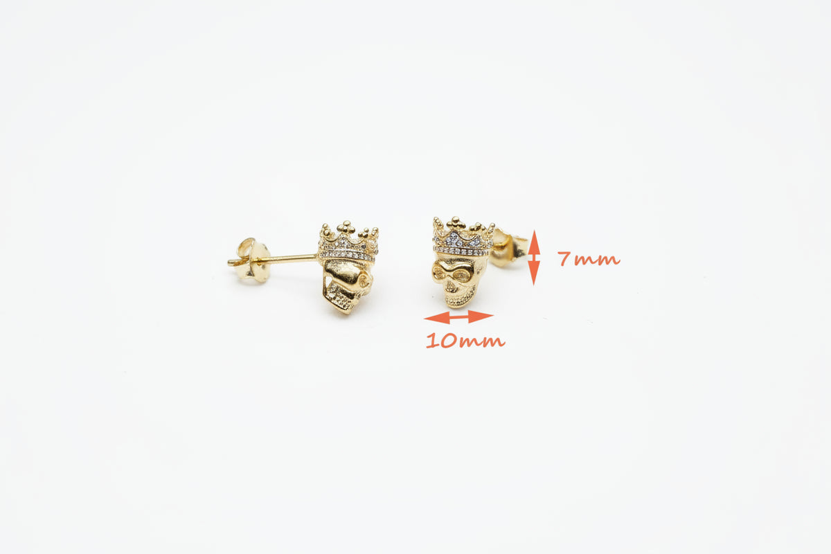 Vintage Skull King Studs — Sterling Silver