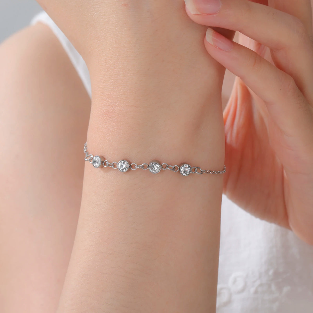 Gold Zircon Charm Stainless Steel Bracelet