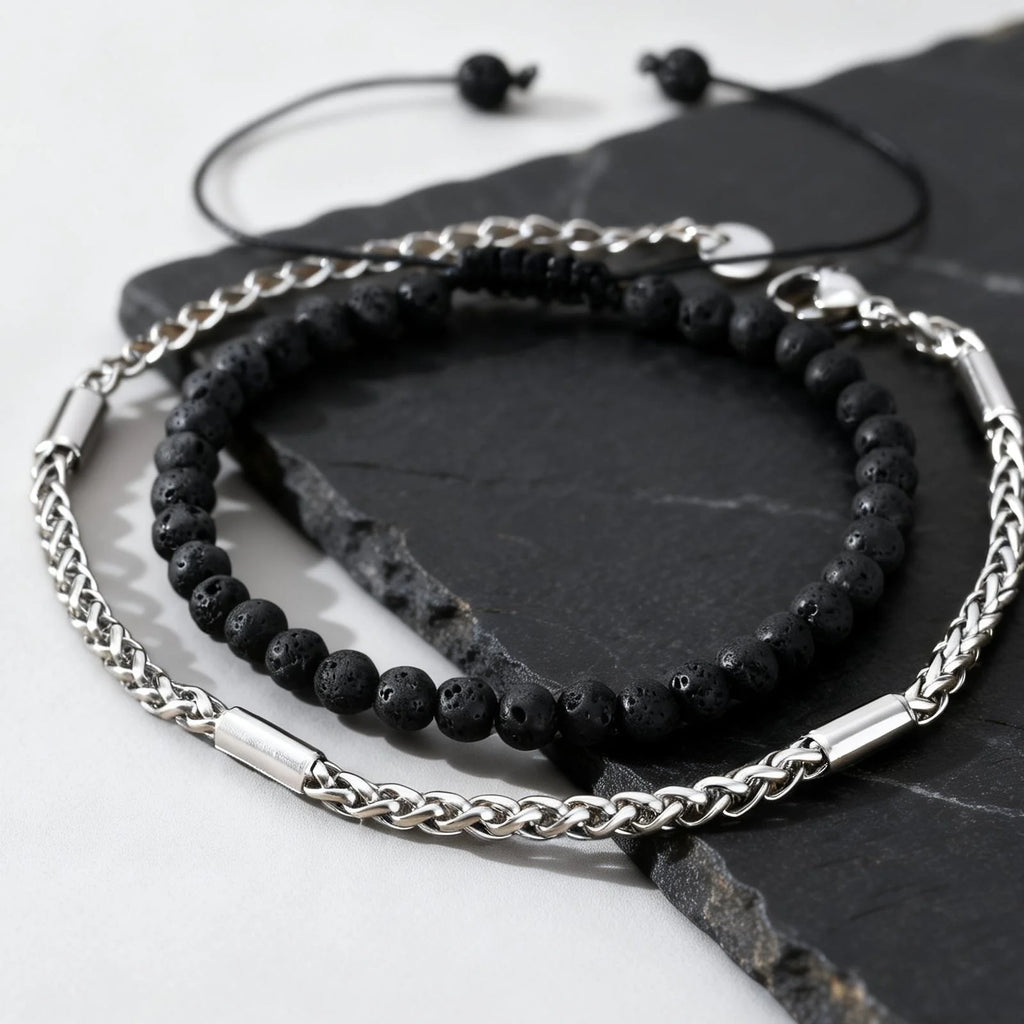 2pcs Adjustable Volcanic Stone Bracelets