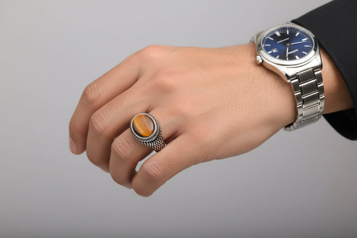 Dragon Scale blk/ Tiger Eye Signet Ring