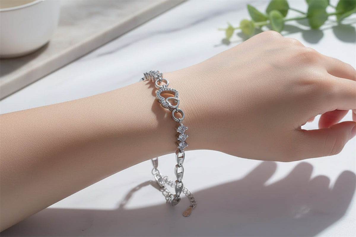 925 Sterling Silver Heart Zircon Bracelet