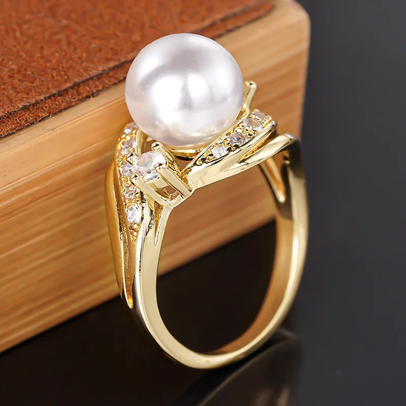 Luxury Imitation Pearl & CZ Ring for Women