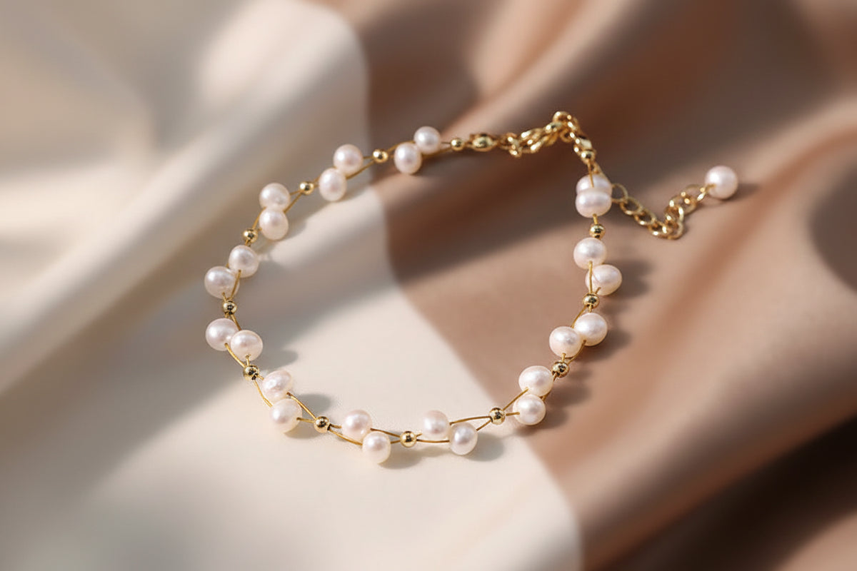 Natural Freshwater Pearl Copper Bead Bracelet