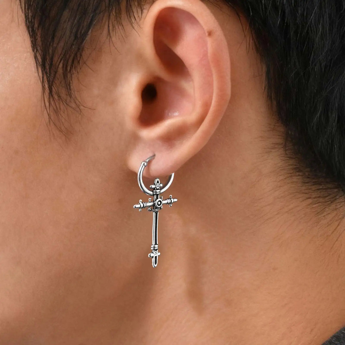 Punk Metal Cross Dangle Earring