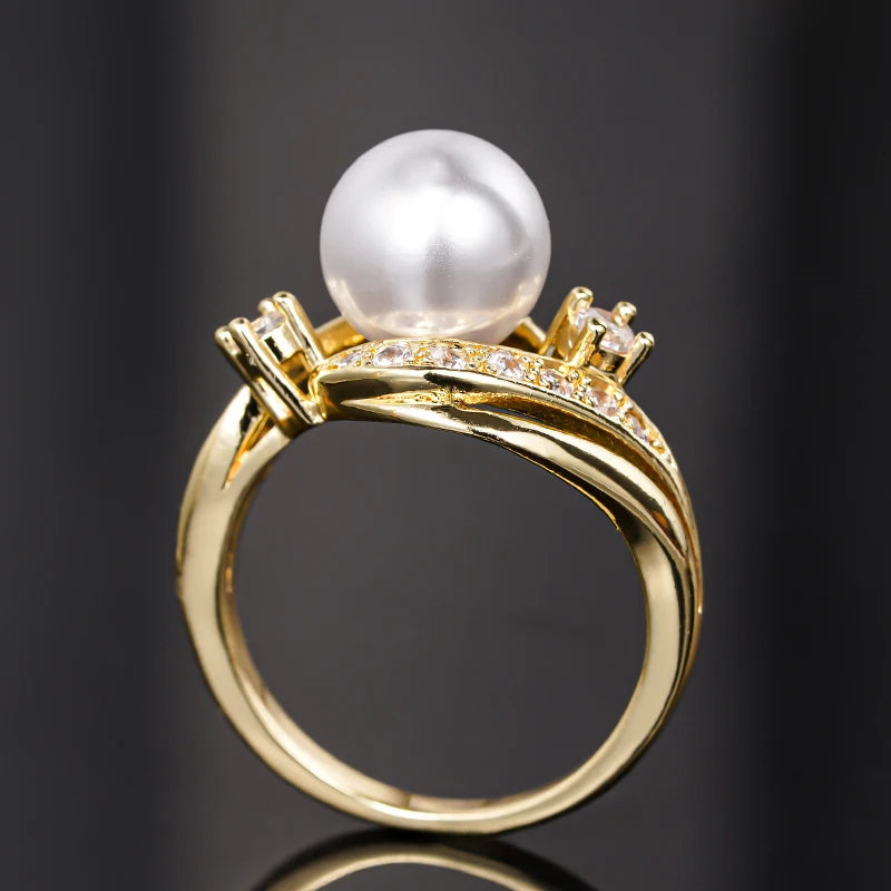 Luxury Imitation Pearl & CZ Ring for Women
