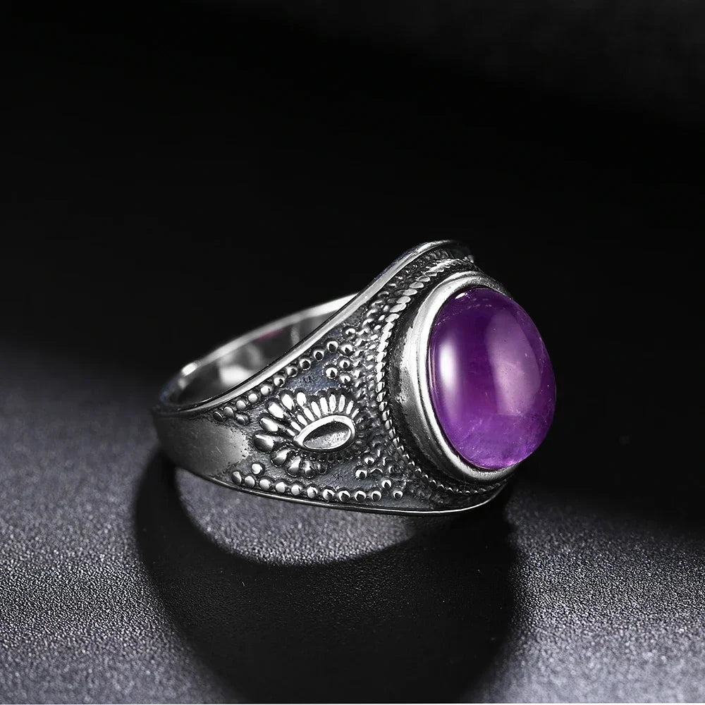 Natural Amethyst Silver Ring