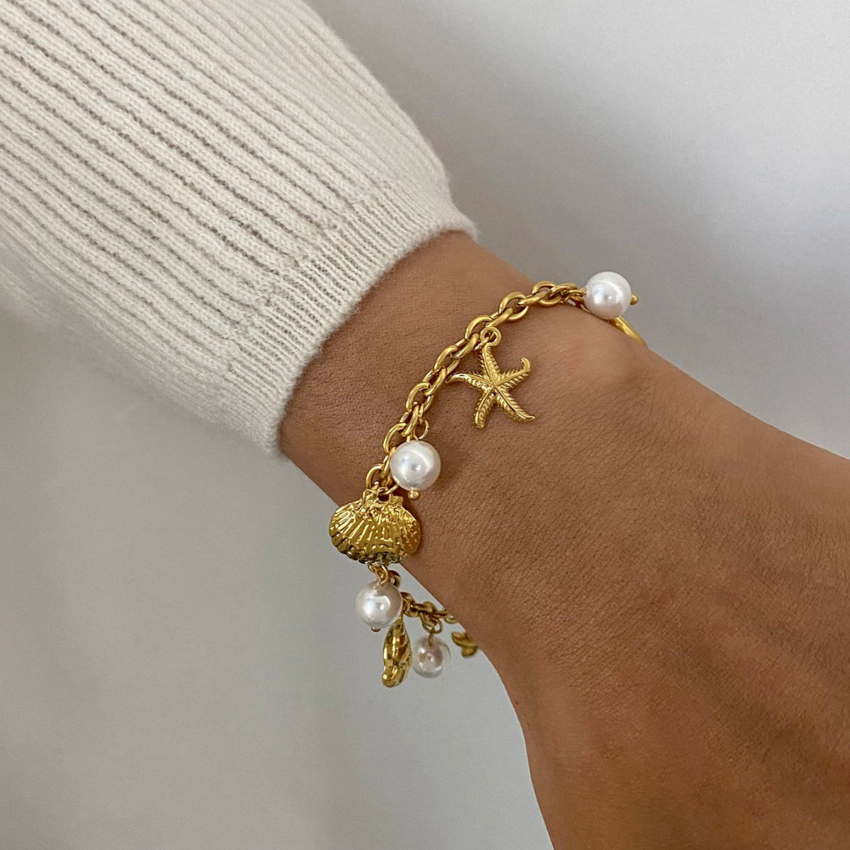Ocean Shell Pearl Drop Chain Bracelet