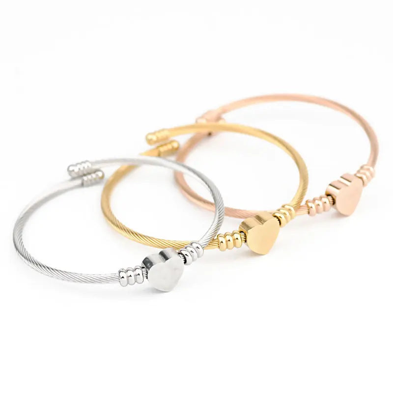 Stainless Steel Adjustable Heart Bangle