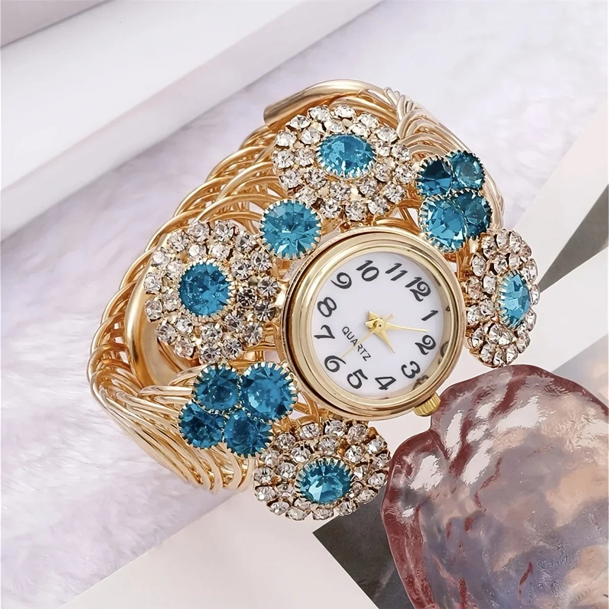 Rhinestone Flower Bracelet Watch