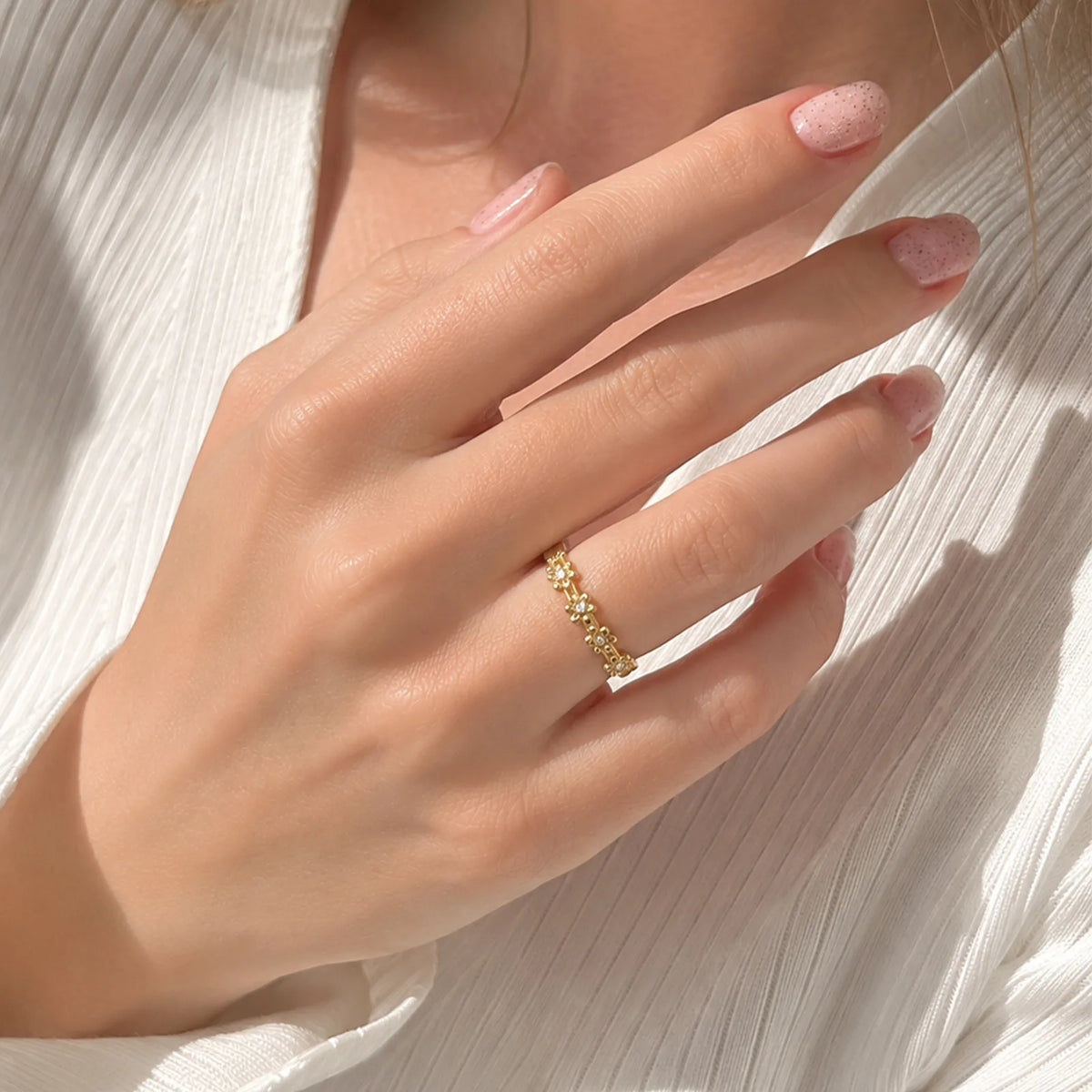 Zircon Flower Open Ring
