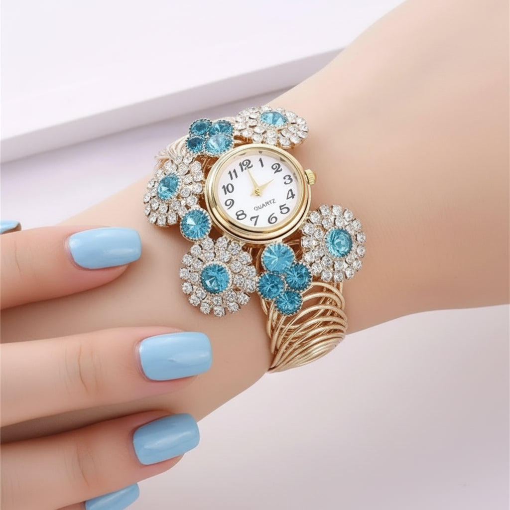 Rhinestone Flower Bracelet Watch