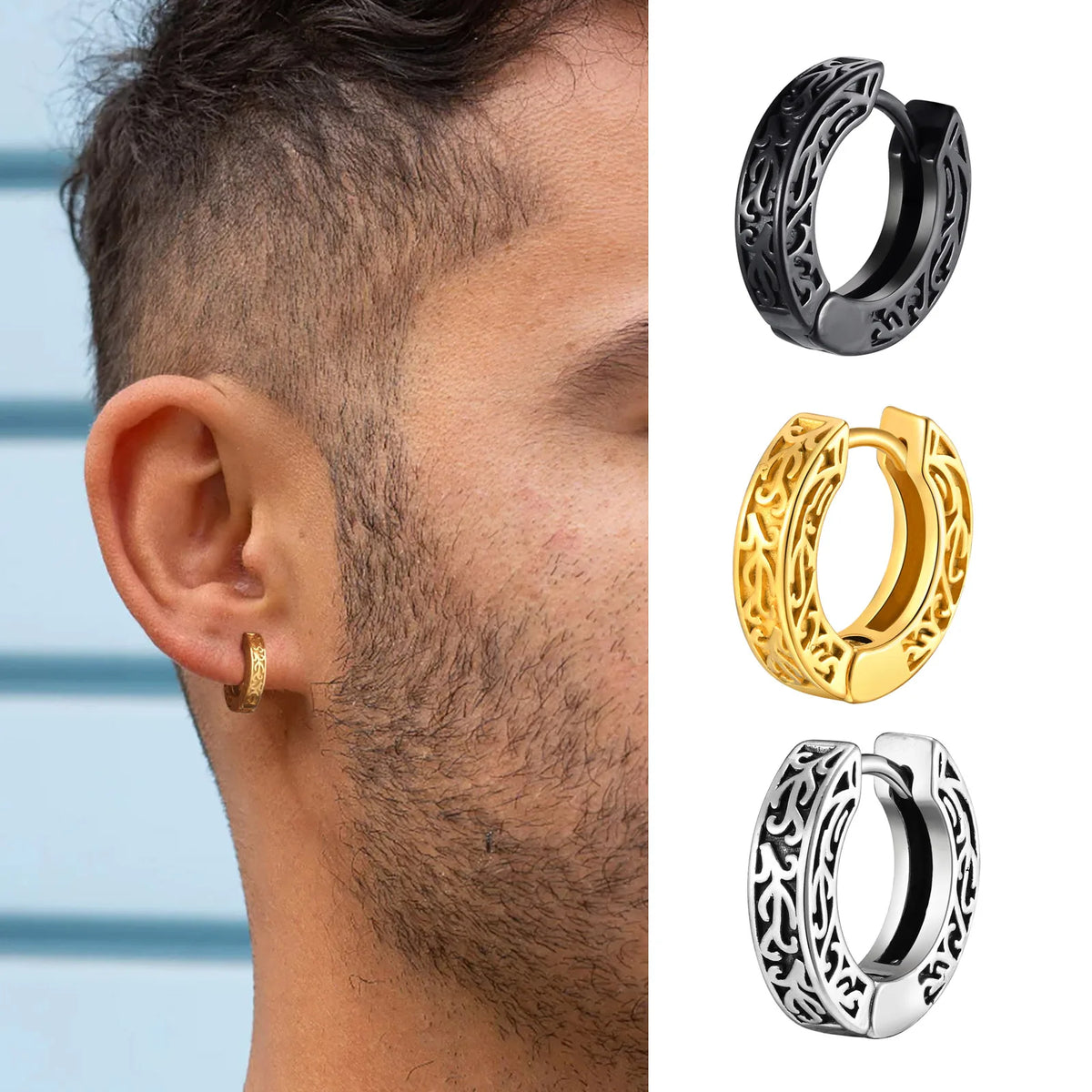 Stainless Steel Totem Hoop Earrings