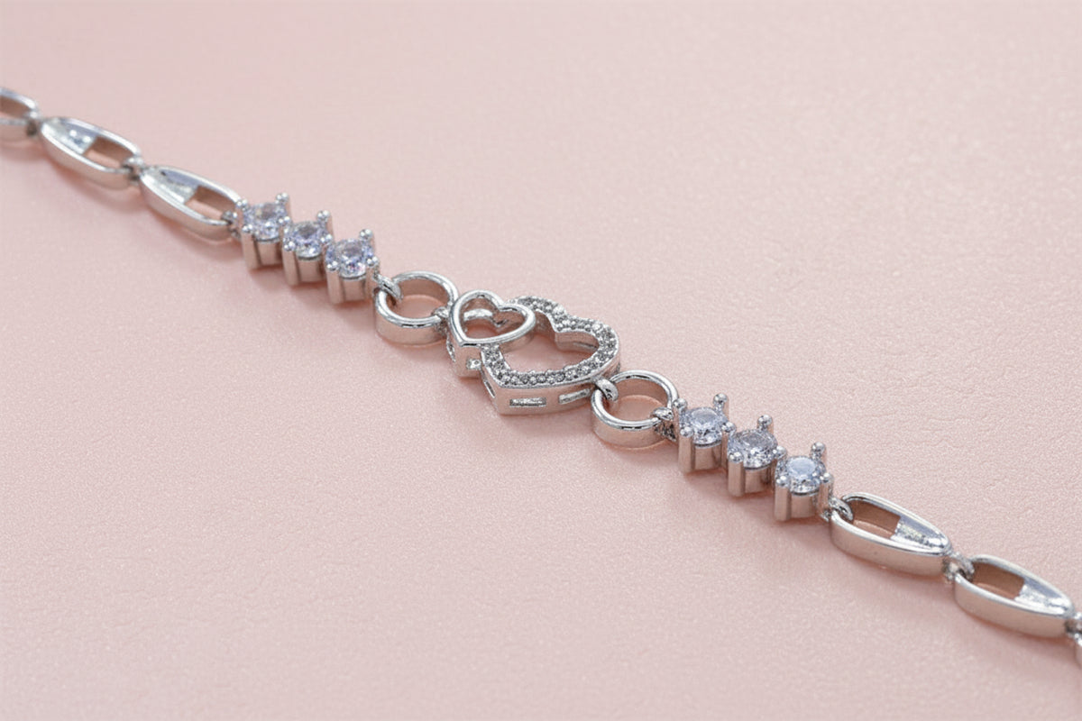 925 Sterling Silver Heart Zircon Bracelet
