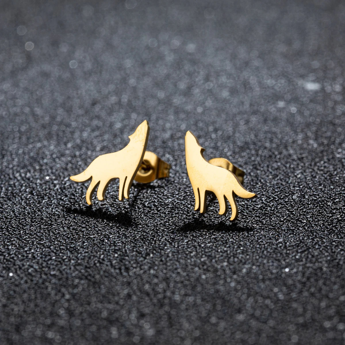 Stainless Steel Wolf Head Stud Earrings (Unisex)