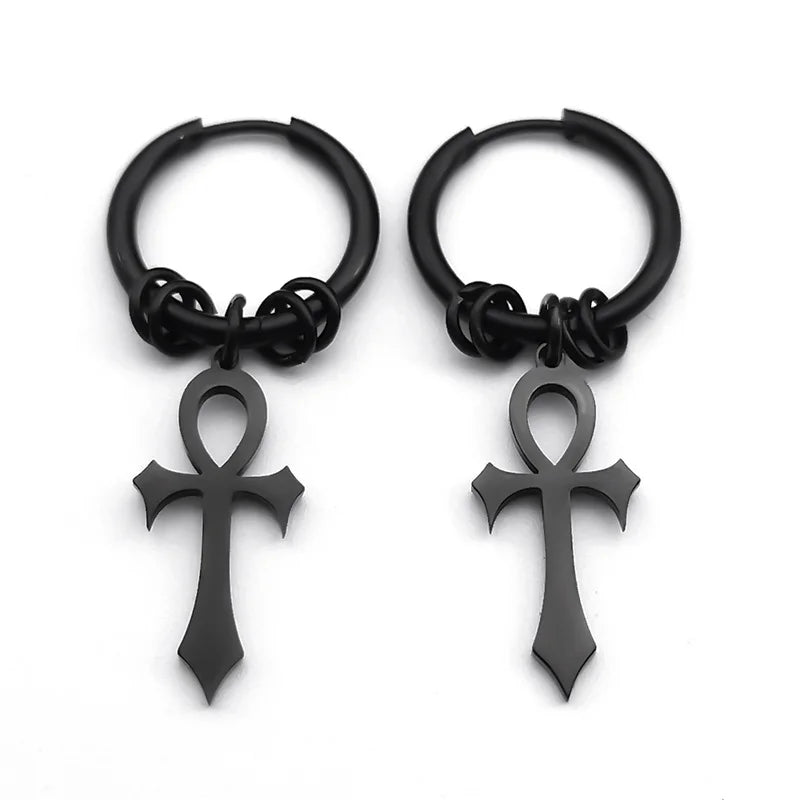 Unisex Egyptian Ankh Hoop Dangle Earrings