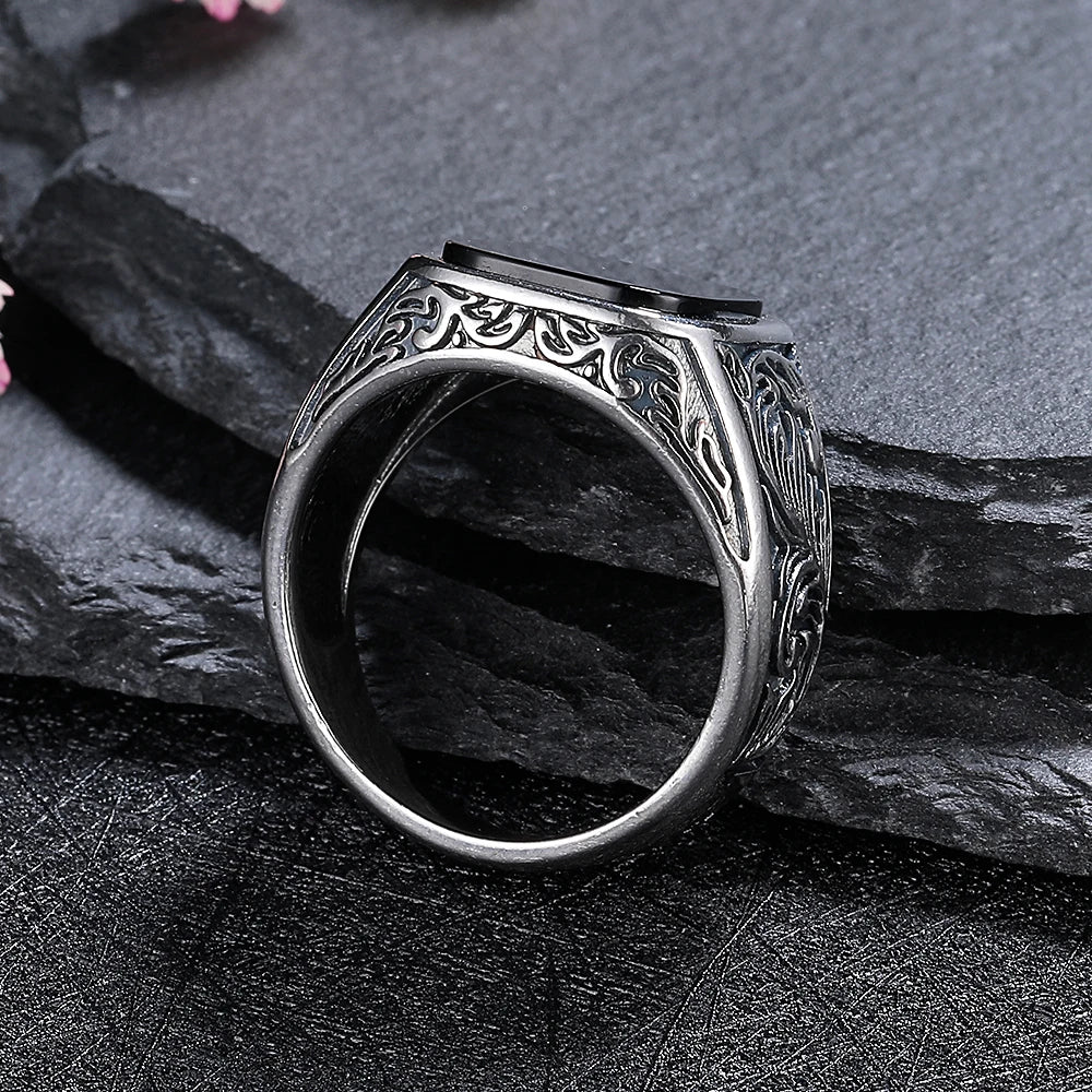 Black Agate Vintage Silver Men’s Ring