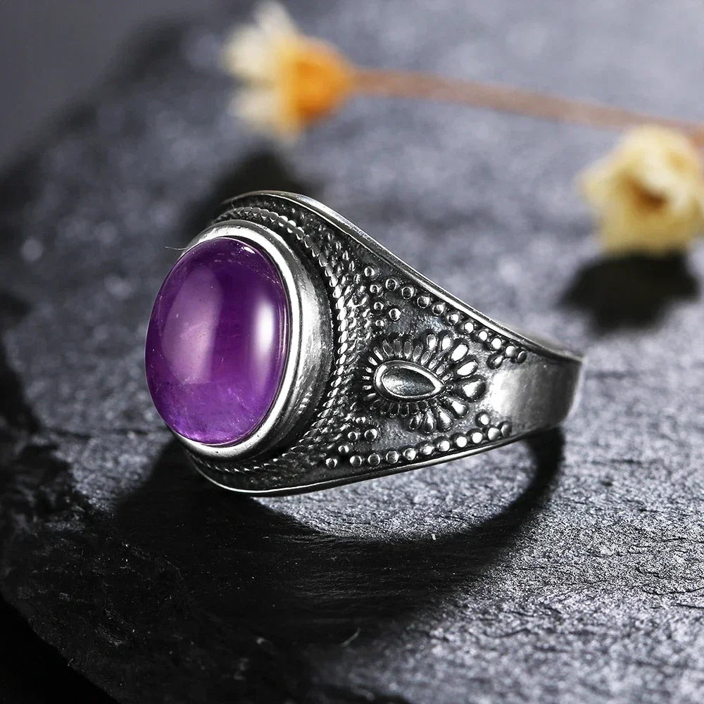 Natural Amethyst Silver Ring