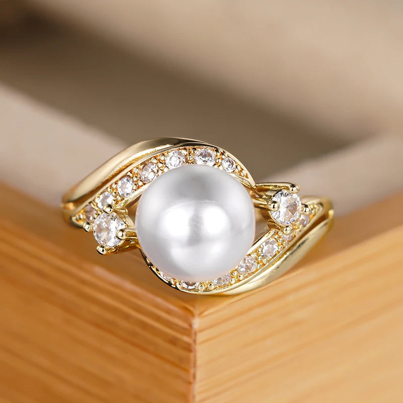 Luxury Imitation Pearl & CZ Ring for Women