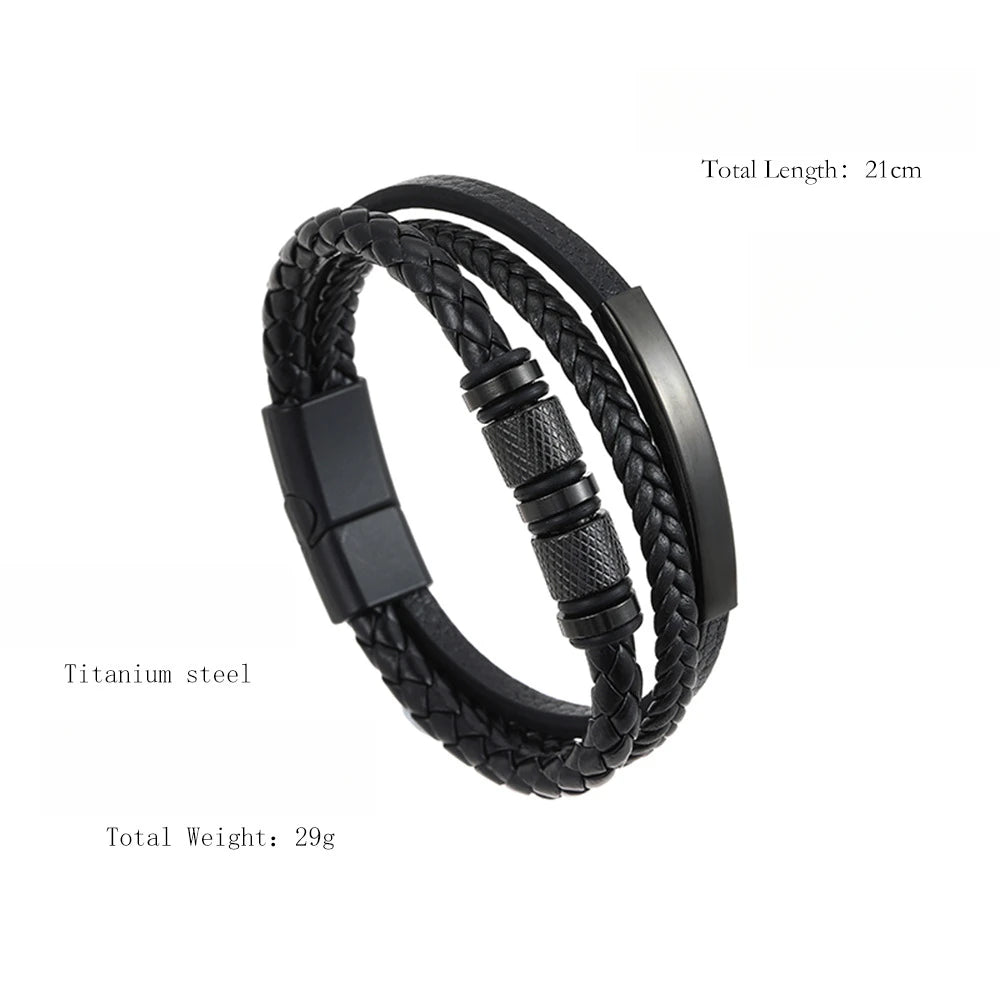 Chunky Multi-Layer Leather Bracelet
