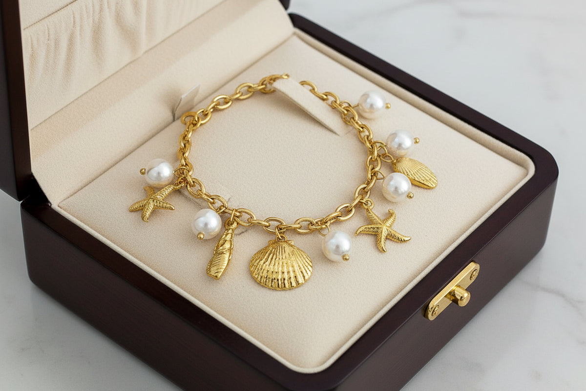 Ocean Shell Pearl Drop Chain Bracelet